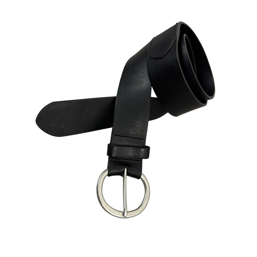 Gap Belt Womens Medium Black Genuine Leather Round Buckle Wide Classic Casual